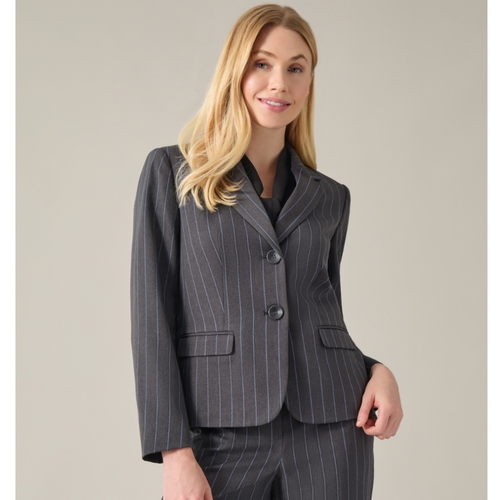 Women's Gray And Blue Pinstripe Blazer